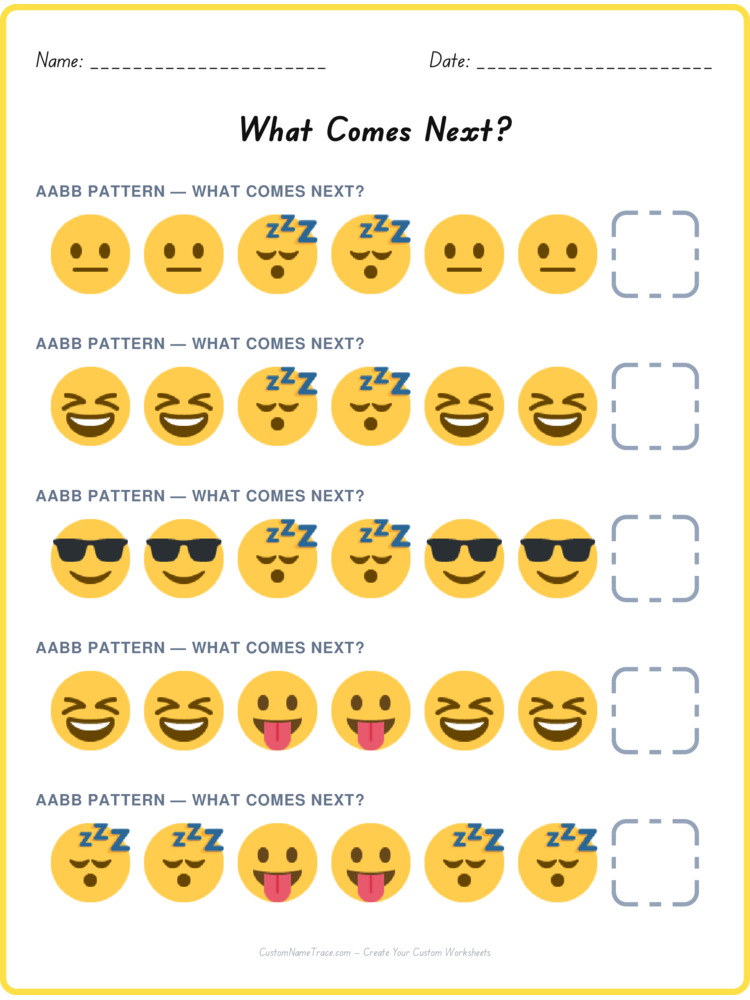 AABB pattern worksheet 3 for kids