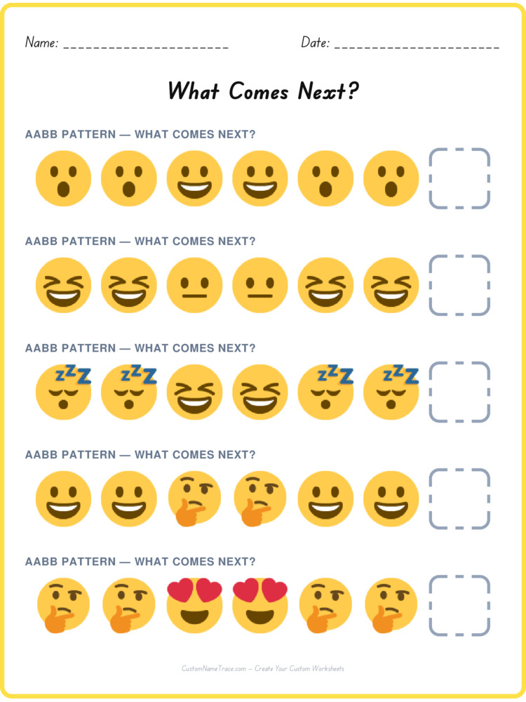 AABB pattern worksheet 30 for kids