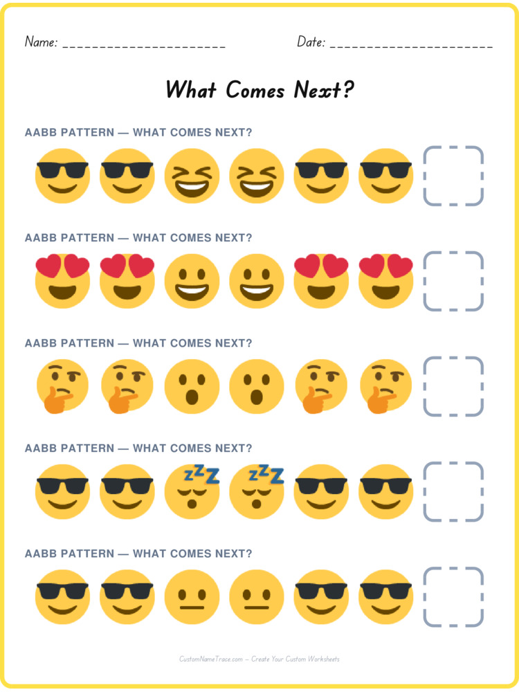 AABB pattern worksheet 35 for kids