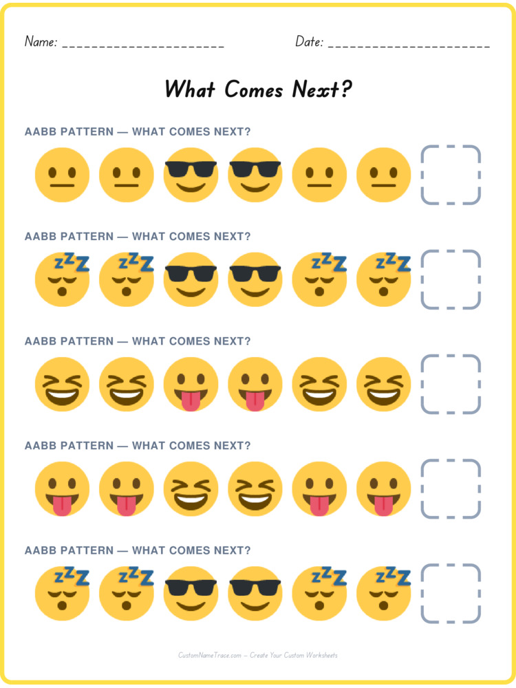 AABB pattern worksheet 5 for kids