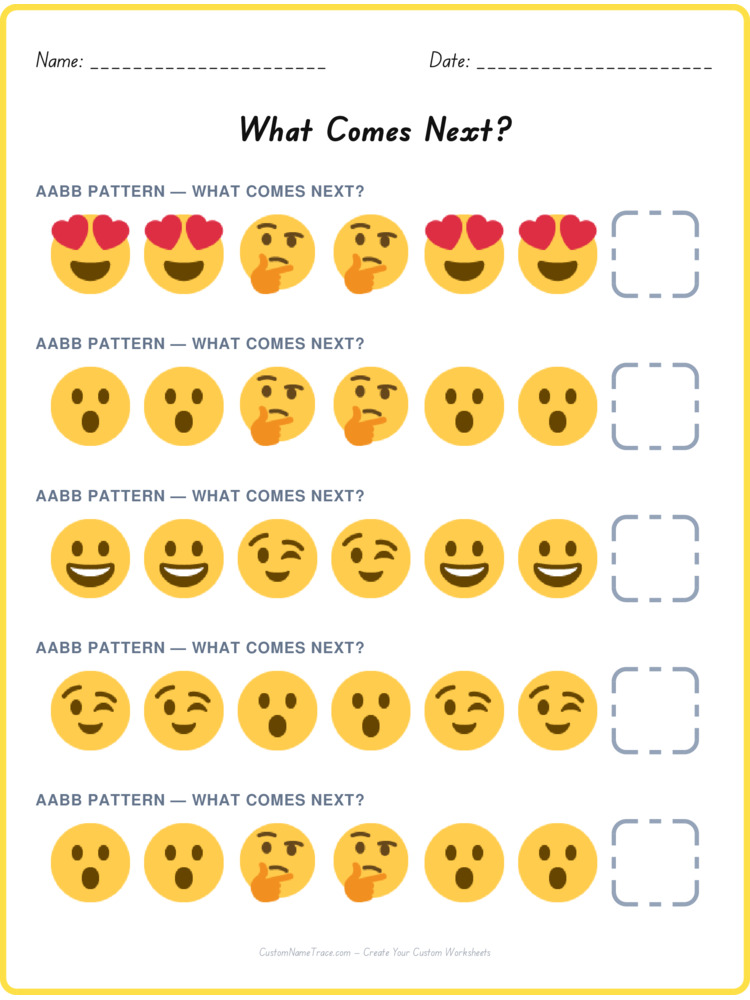 AABB pattern worksheet 6 for kids