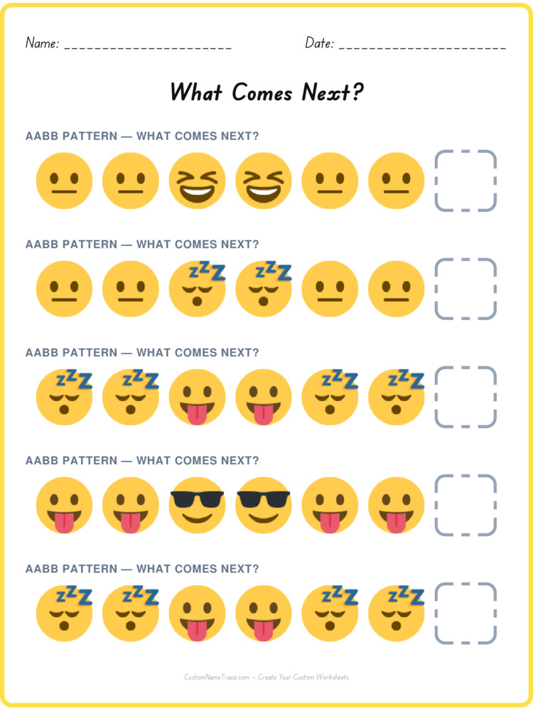 AABB pattern worksheet 7 for kids