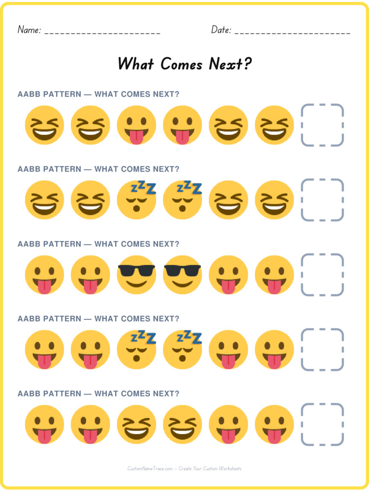 AABB pattern worksheet 9 for kids