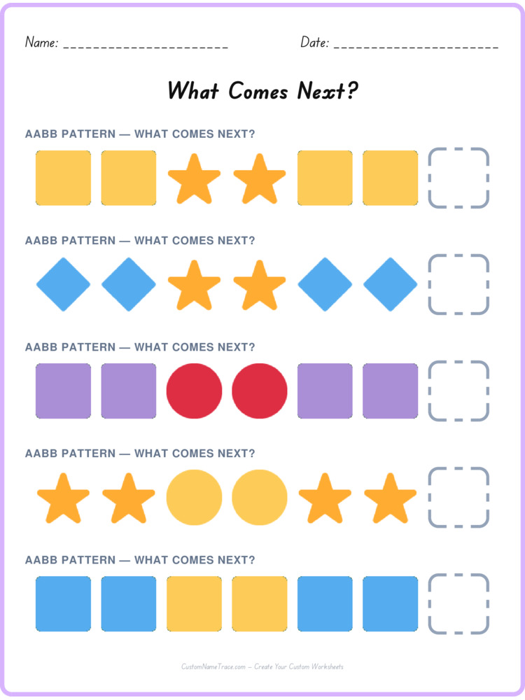 AABB pattern worksheet 1 for kids