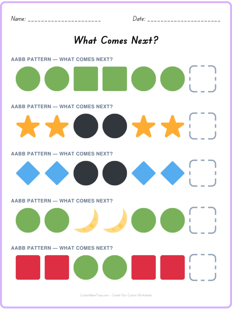 AABB pattern worksheet 10 for kids