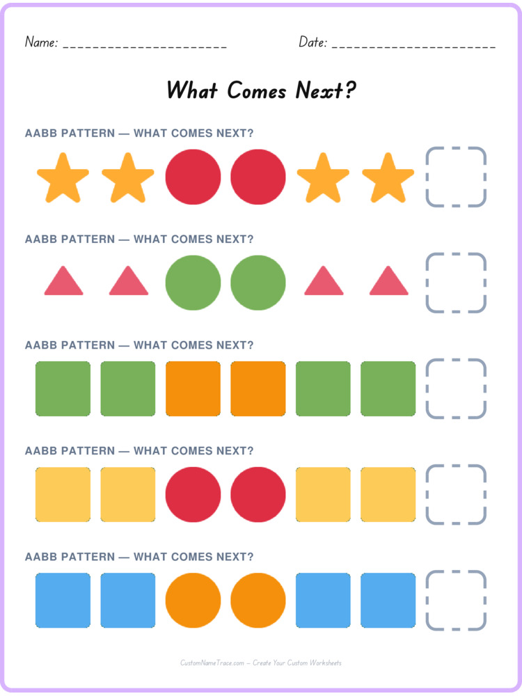 AABB pattern worksheet 11 for kids