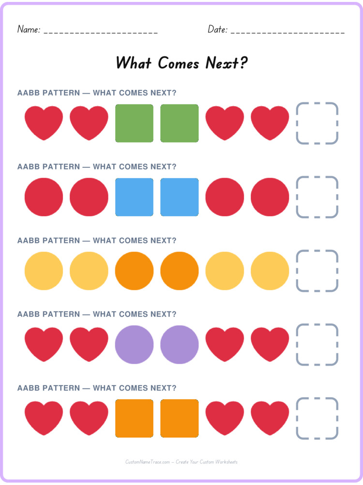 AABB pattern worksheet 12 for kids