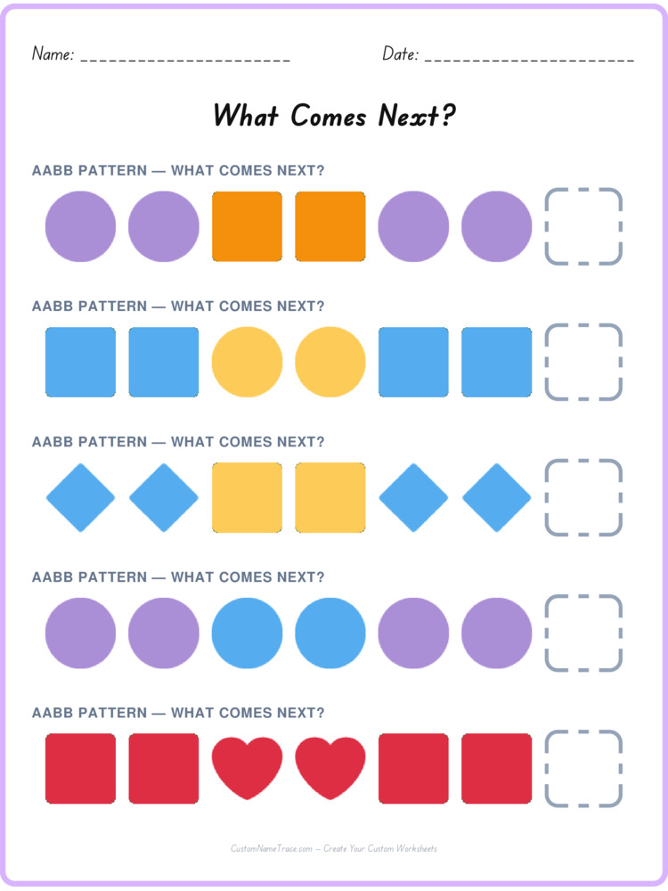 AABB pattern worksheet 14 for kids