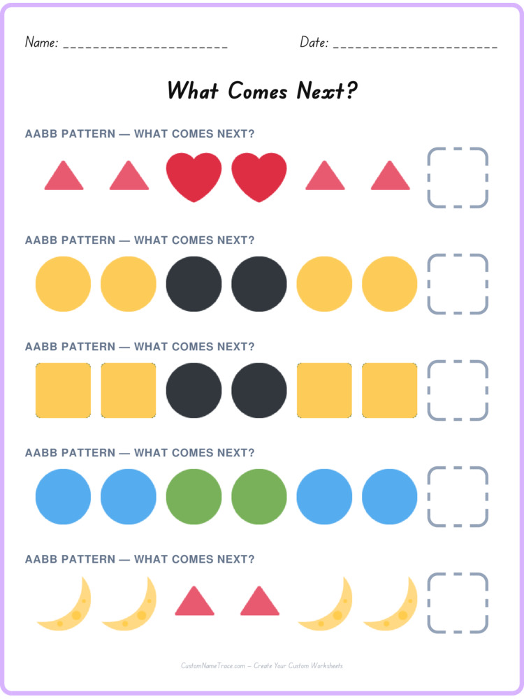 AABB pattern worksheet 16 for kids