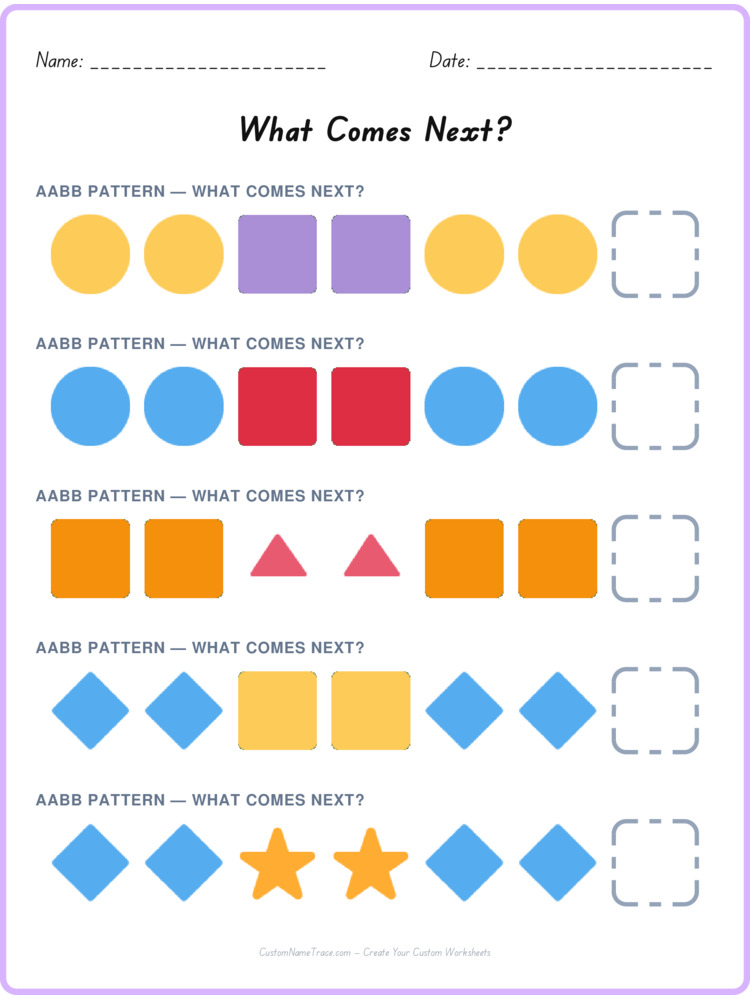 AABB pattern worksheet 17 for kids