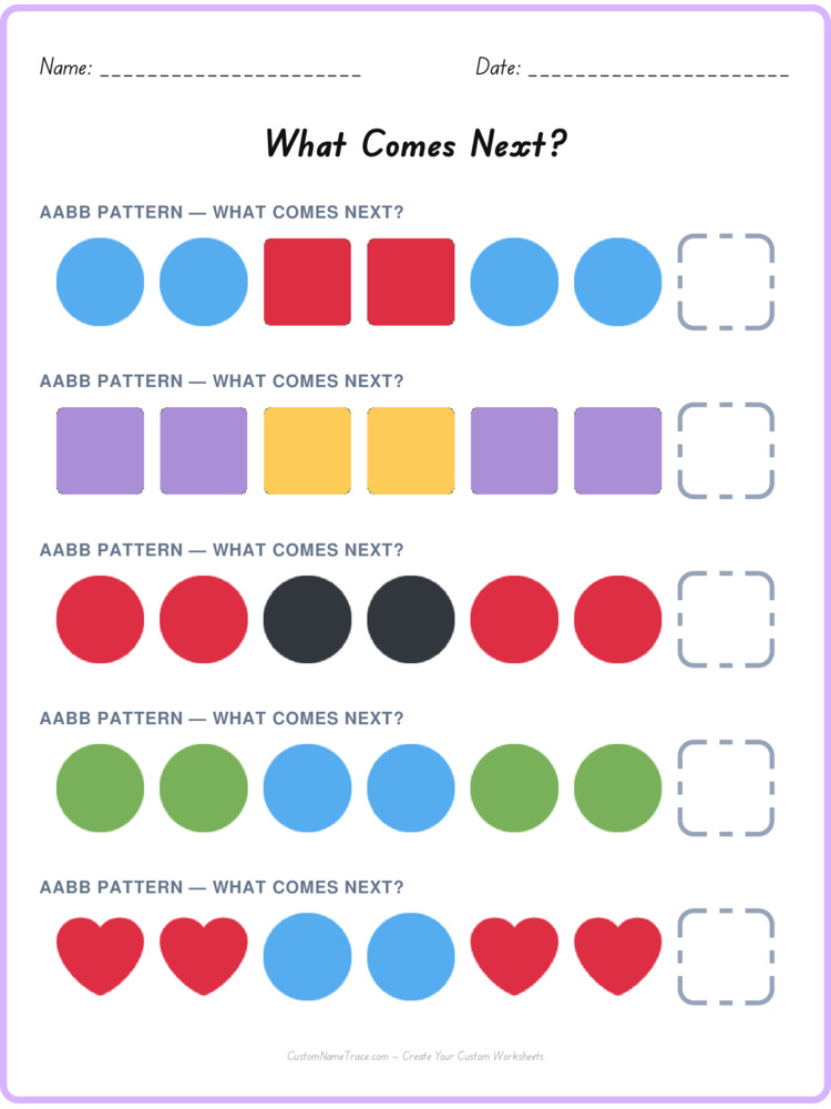 AABB pattern worksheet 18 for kids