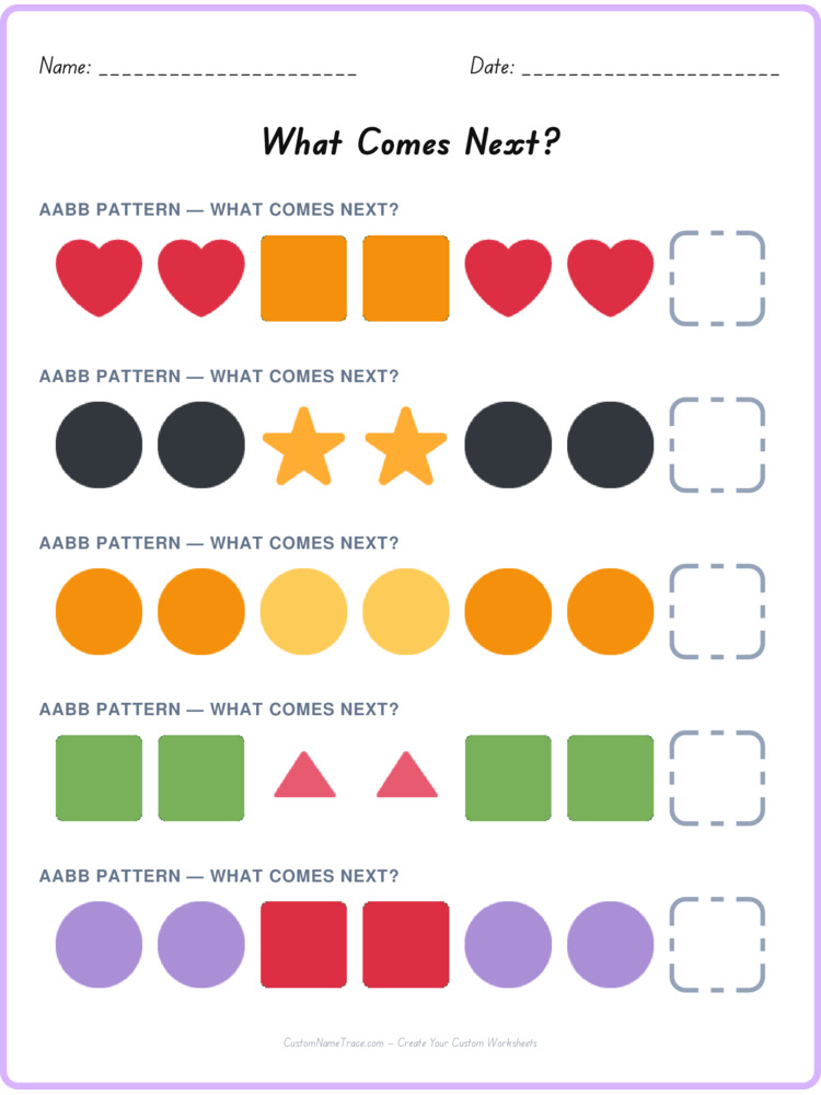 AABB pattern worksheet 20 for kids