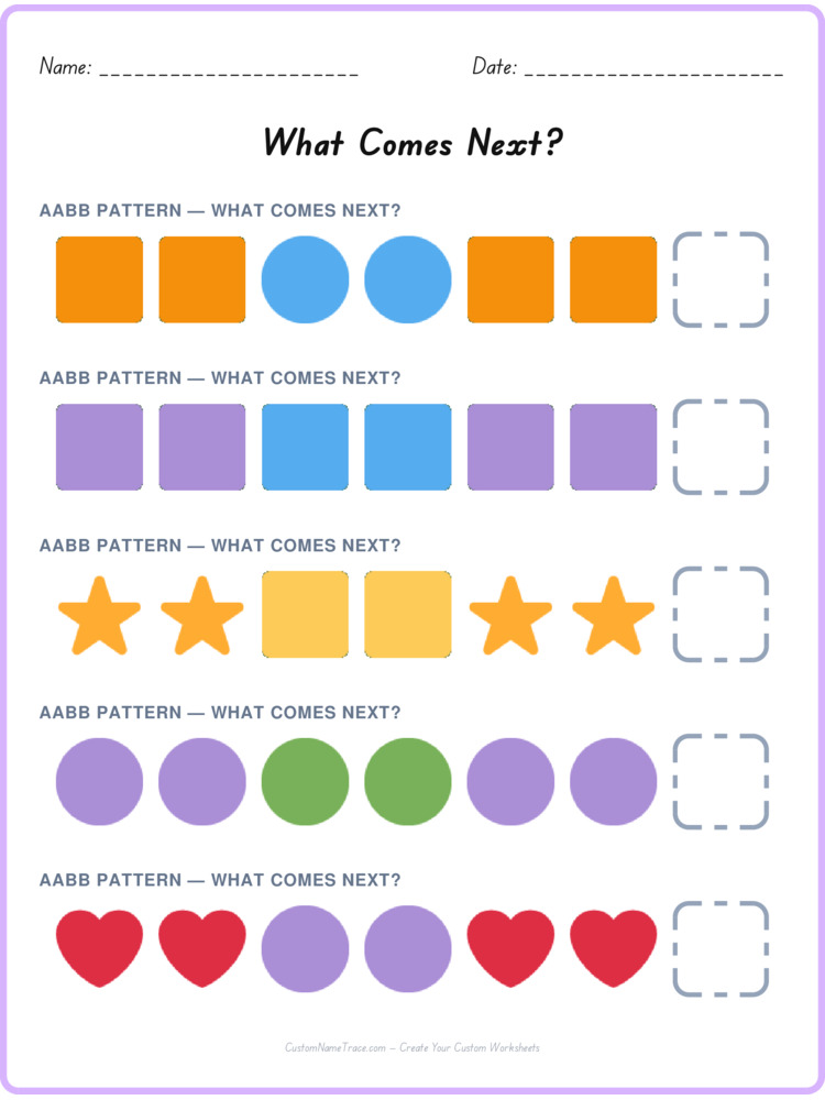 AABB pattern worksheet 22 for kids