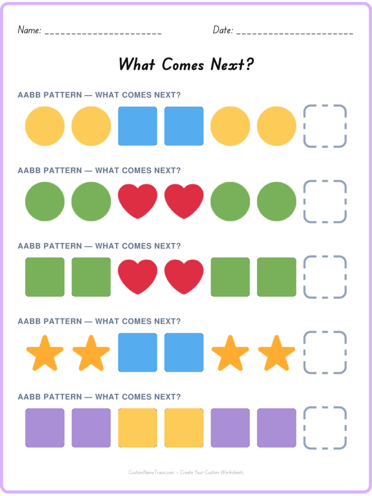AABB pattern worksheet 23 for kids
