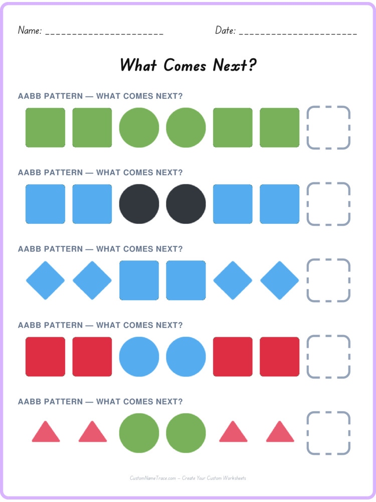 AABB pattern worksheet 24 for kids