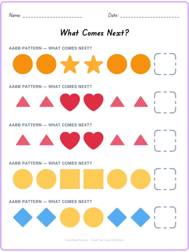 AABB pattern worksheet 25 for kids