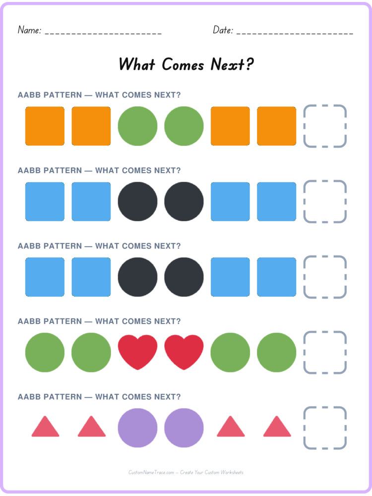 AABB pattern worksheet 26 for kids