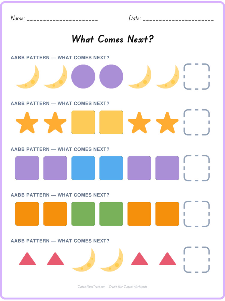 AABB pattern worksheet 28 for kids