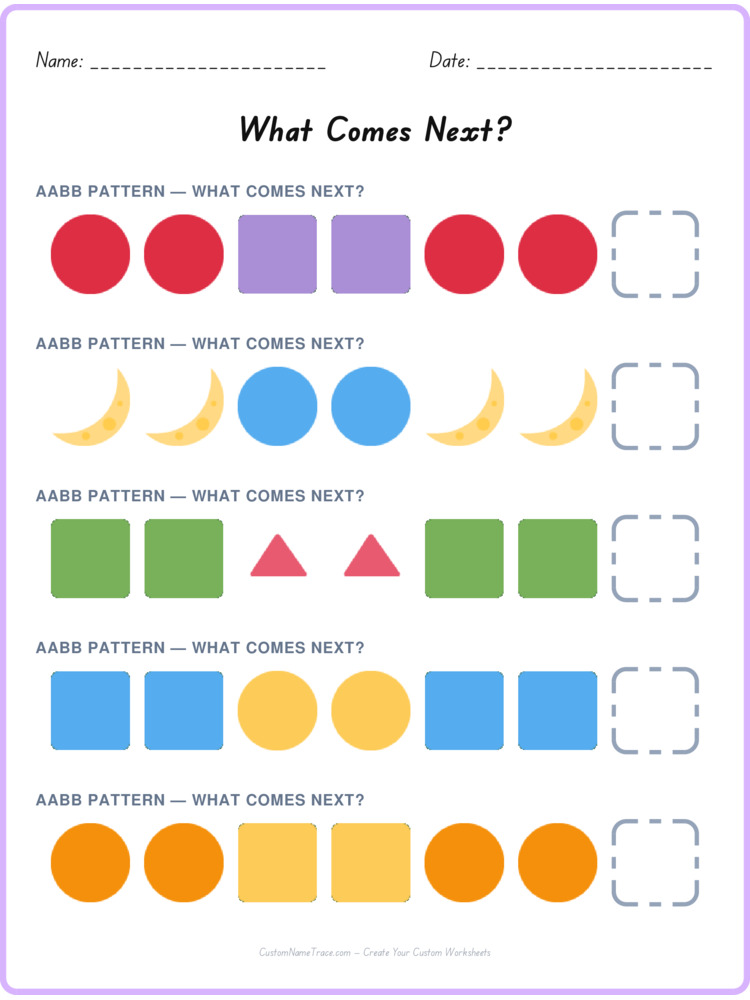 AABB pattern worksheet 29 for kids