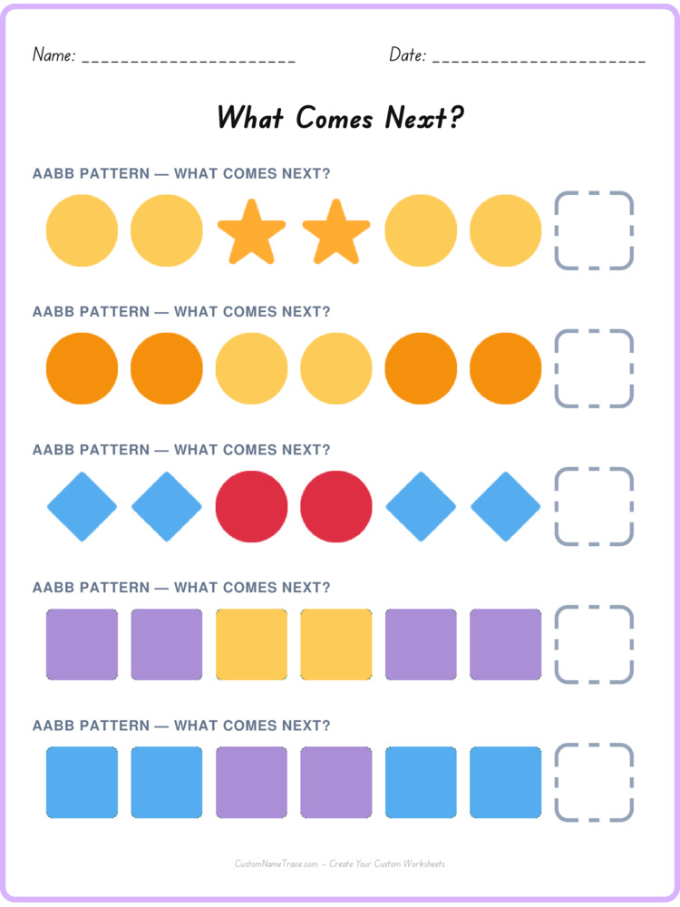 AABB pattern worksheet 3 for kids