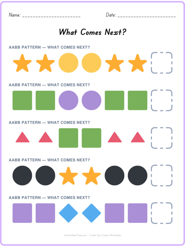 AABB pattern worksheet 30 for kids