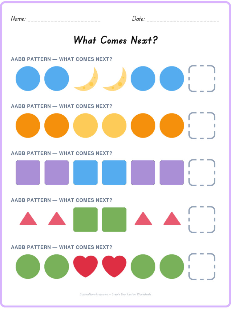 AABB pattern worksheet 31 for kids