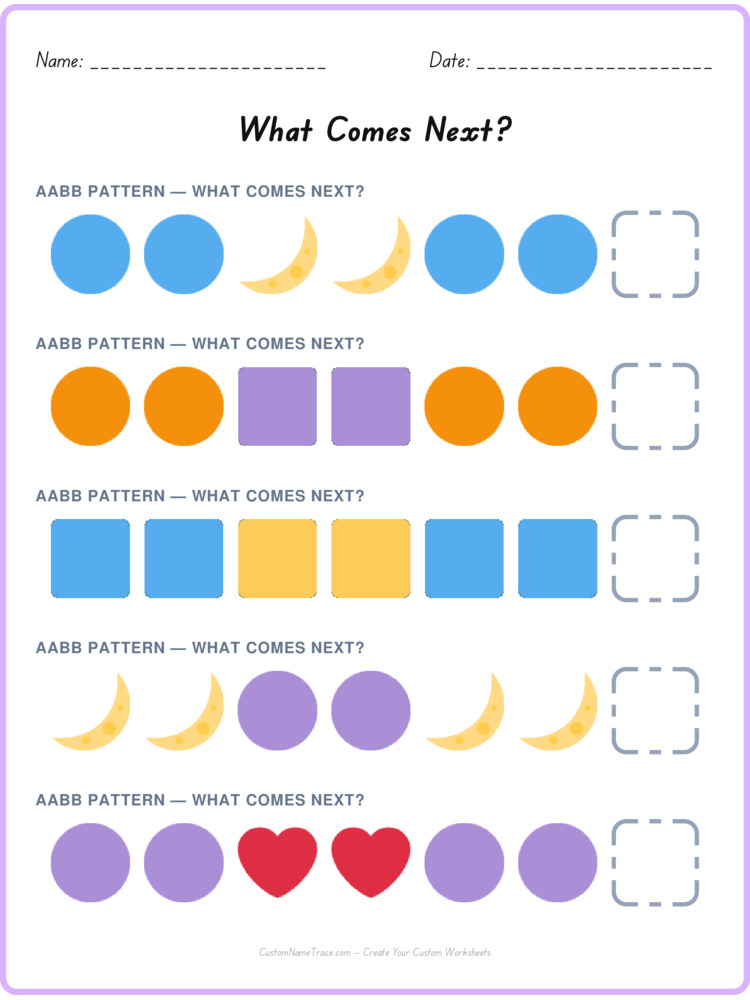 AABB pattern worksheet 35 for kids