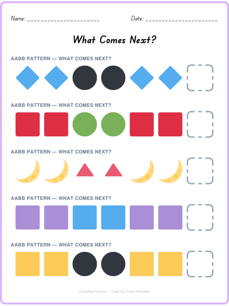 AABB pattern worksheet 36 for kids