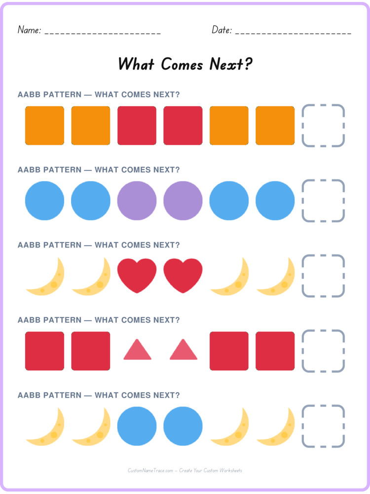 AABB pattern worksheet 4 for kids
