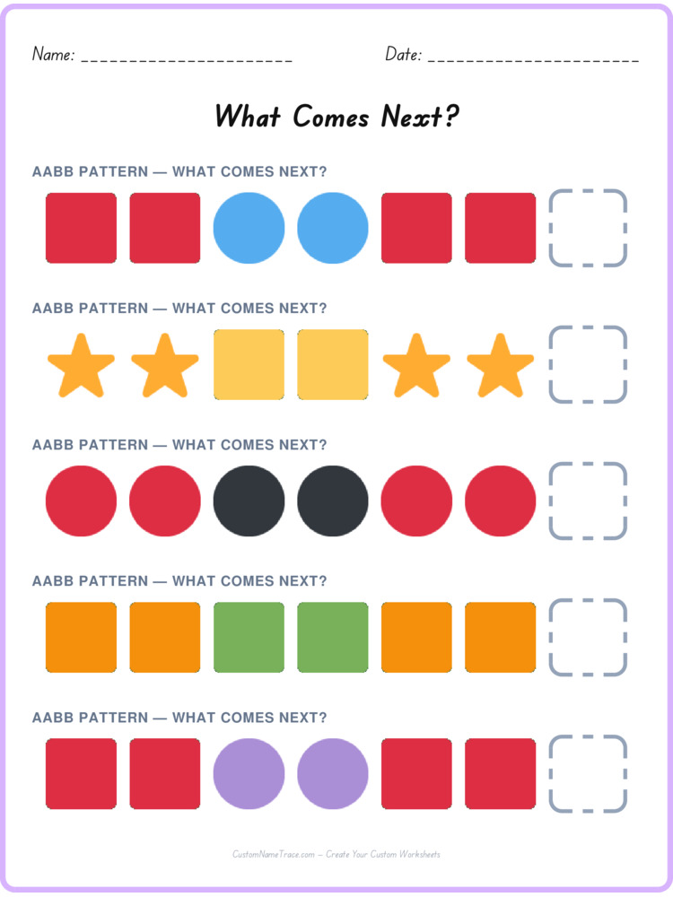 AABB pattern worksheet 40 for kids
