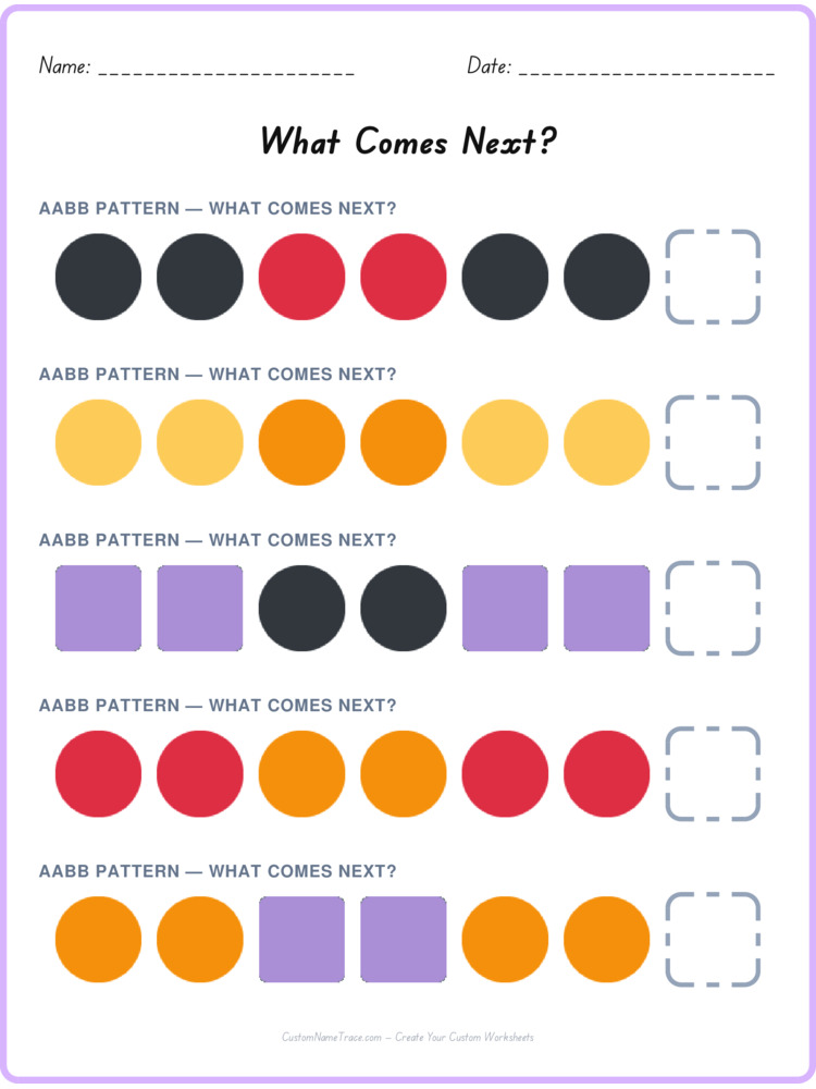 AABB pattern worksheet 5 for kids