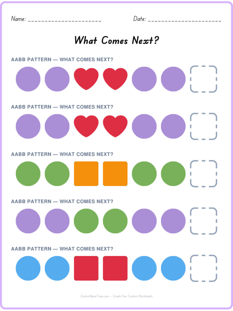 AABB pattern worksheet 6 for kids