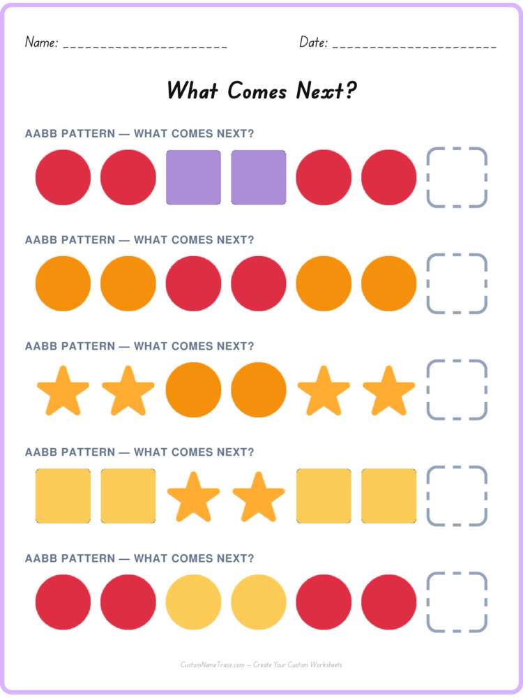 AABB pattern worksheet 7 for kids