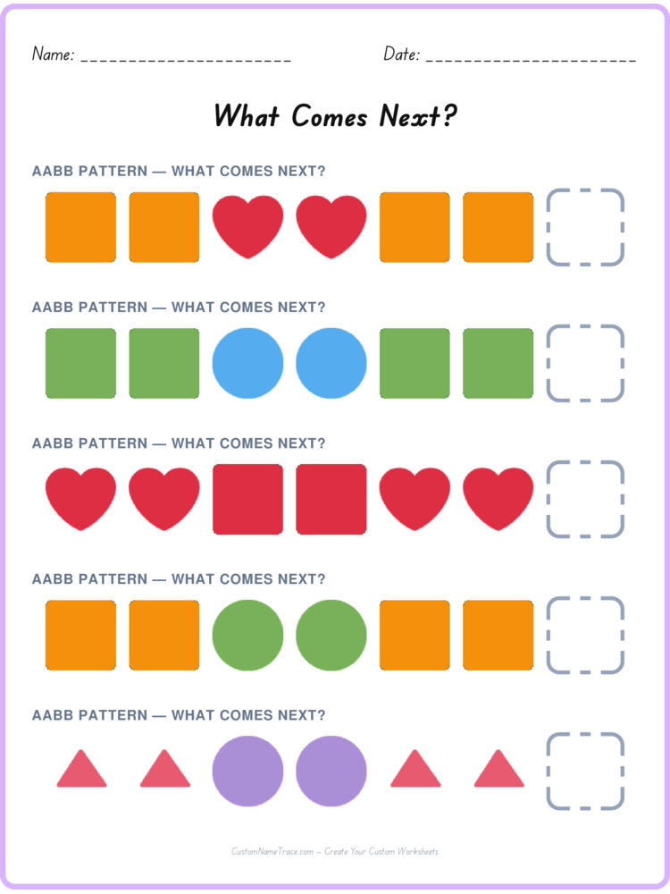 AABB pattern worksheet 8 for kids