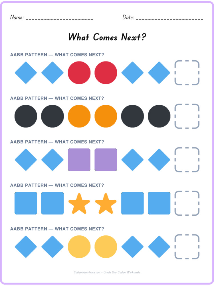 AABB pattern worksheet 9 for kids