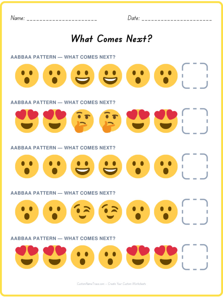 AABBAA pattern worksheet 1 for kids