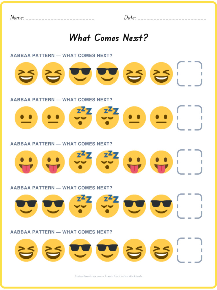 AABBAA pattern worksheet 2 for kids