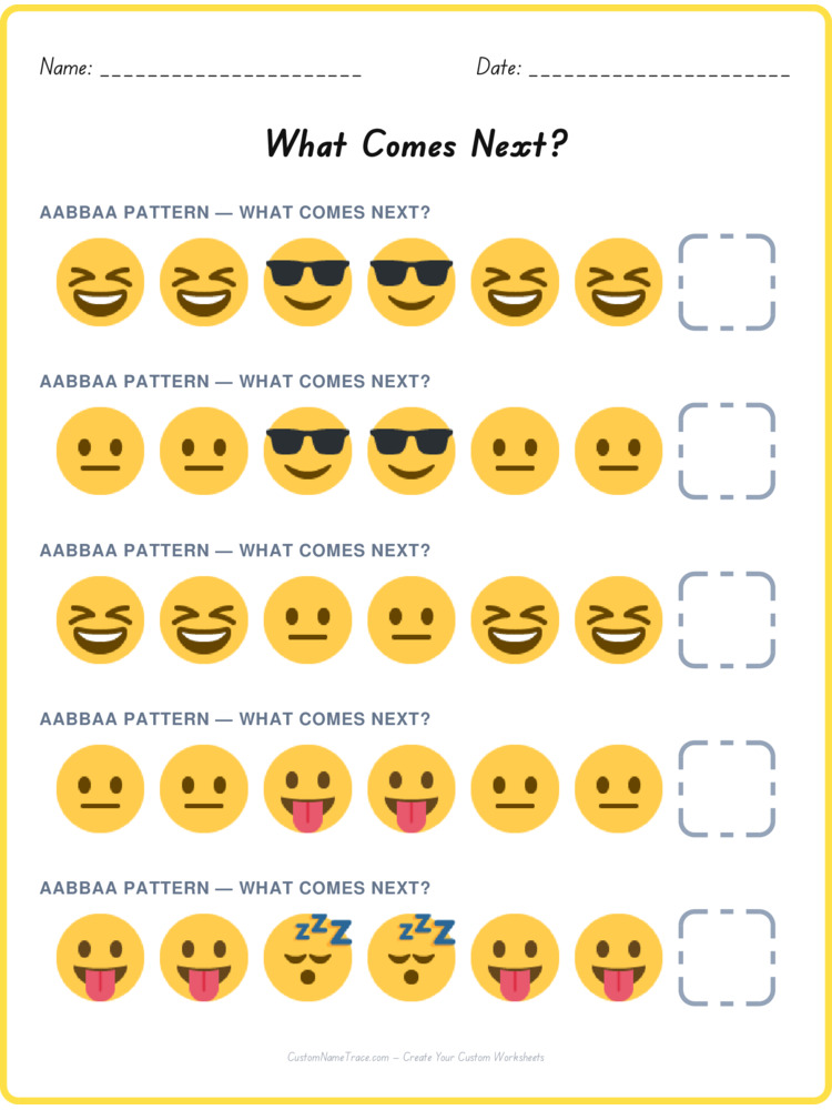AABBAA pattern worksheet 6 for kids
