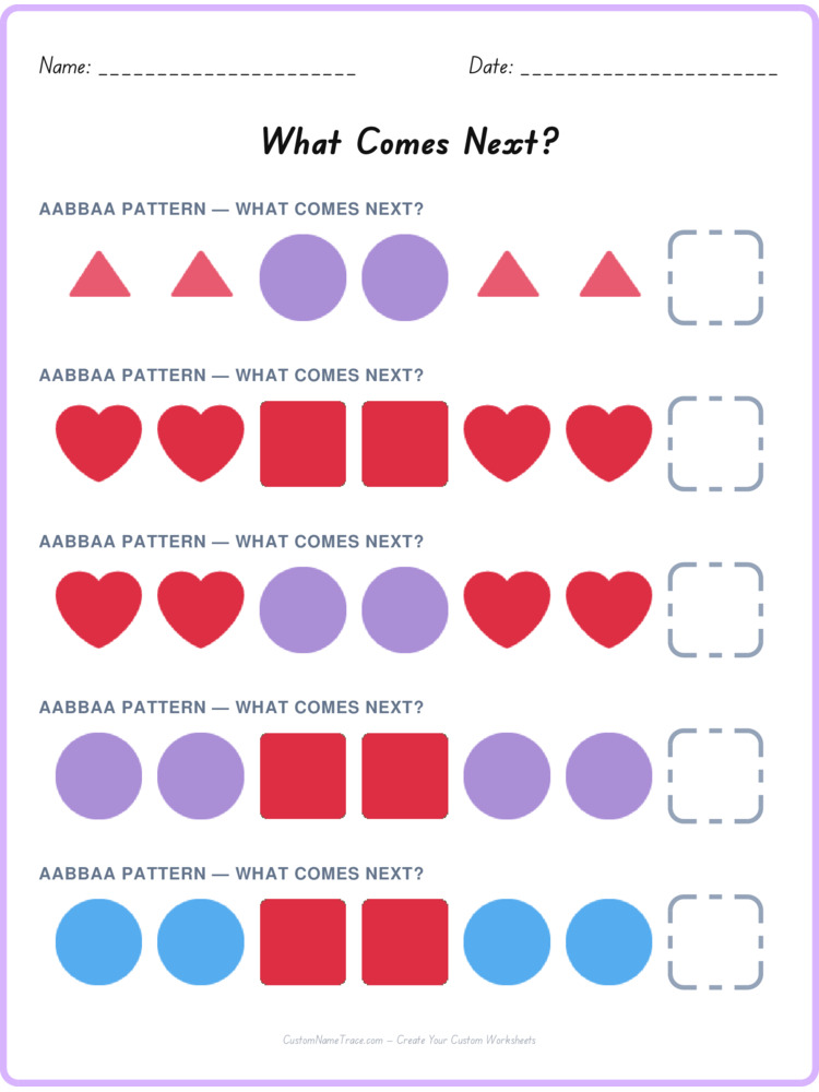 AABBAA pattern worksheet 1 for kids