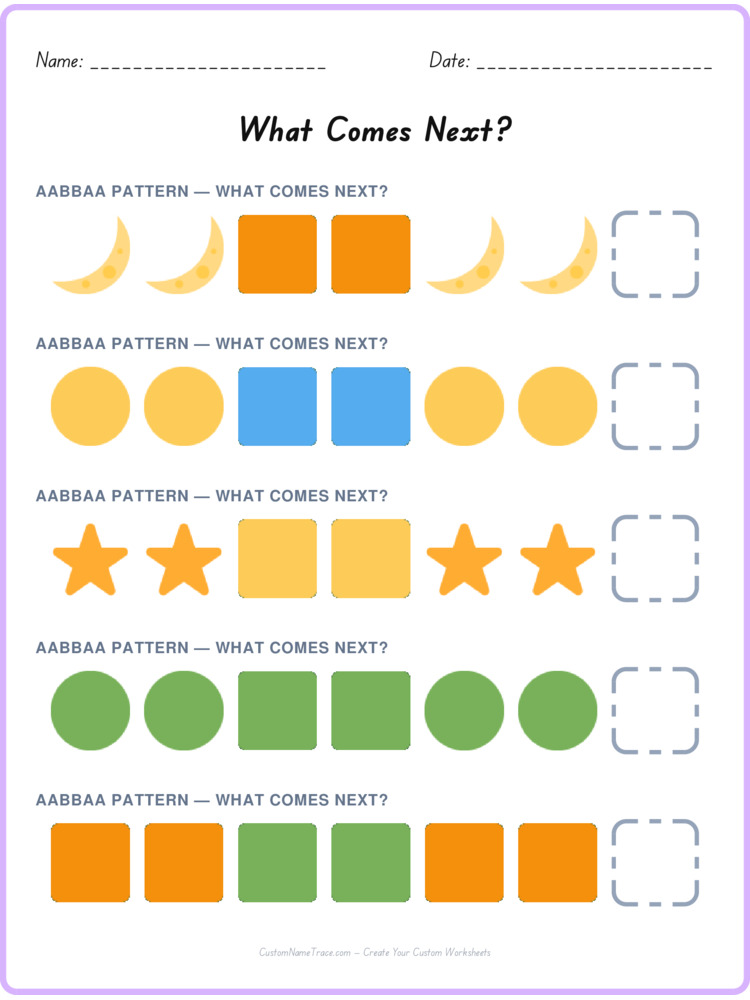 AABBAA pattern worksheet 11 for kids