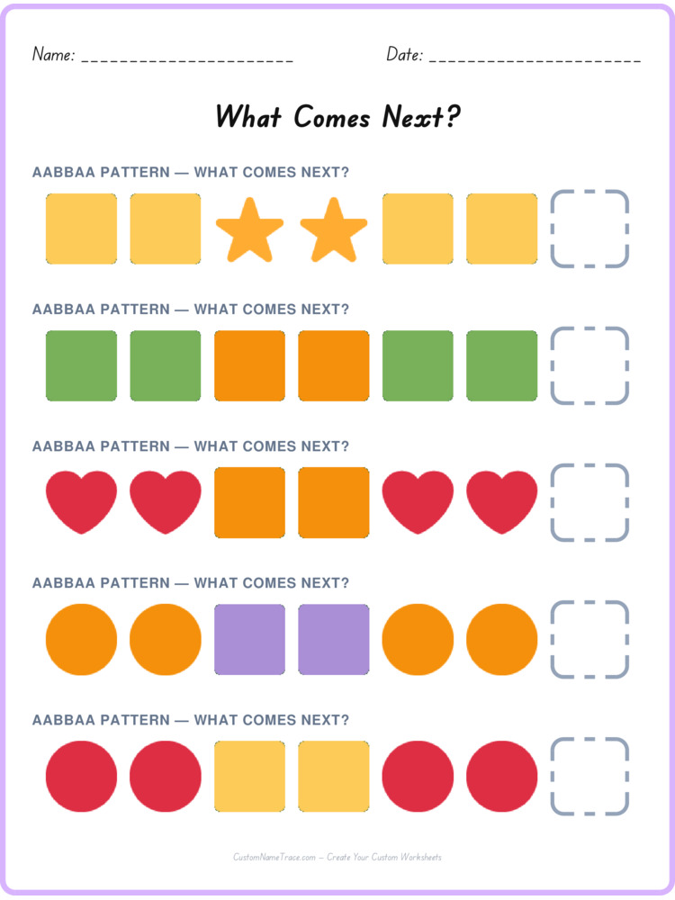 AABBAA pattern worksheet 12 for kids