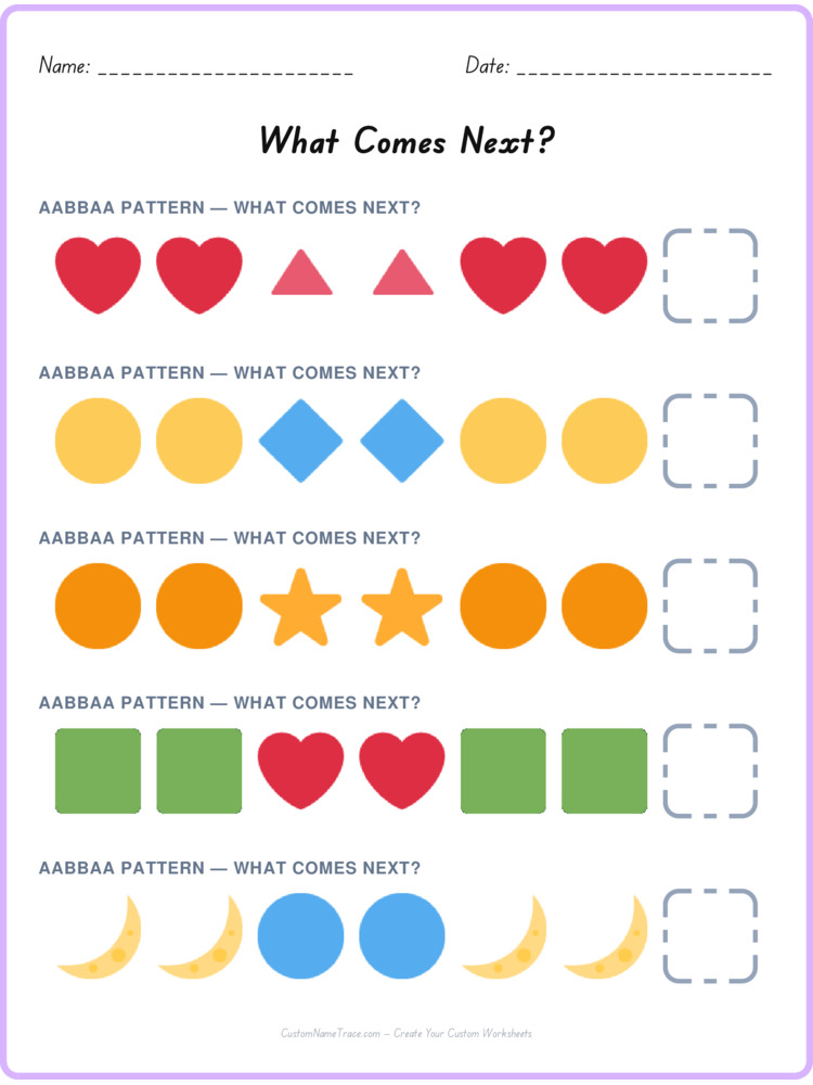 AABBAA pattern worksheet 13 for kids