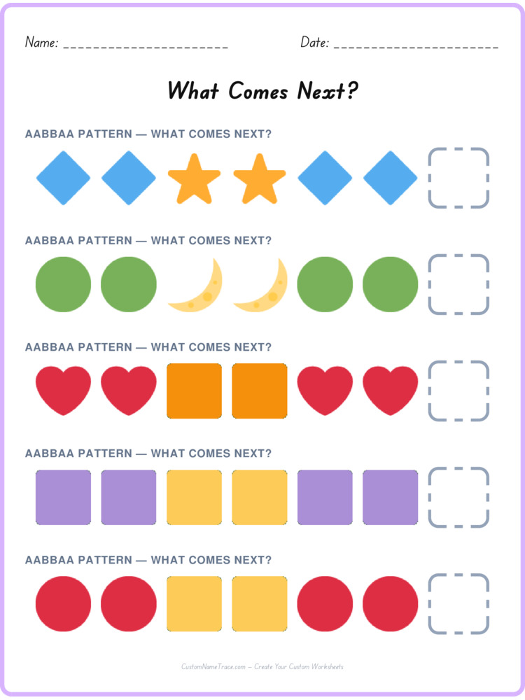 AABBAA pattern worksheet 18 for kids