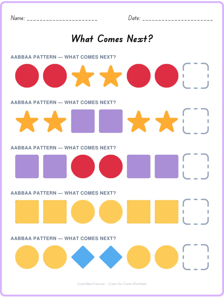 AABBAA pattern worksheet 2 for kids