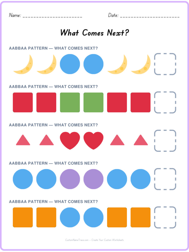 AABBAA pattern worksheet 3 for kids