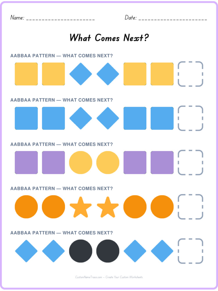 AABBAA pattern worksheet 4 for kids