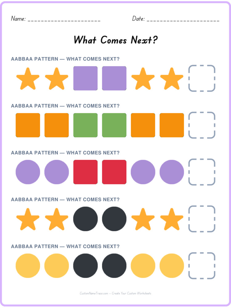 AABBAA pattern worksheet 40 for kids