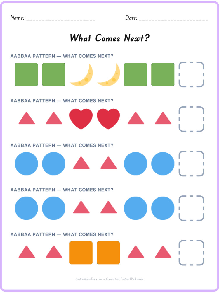 AABBAA pattern worksheet 5 for kids