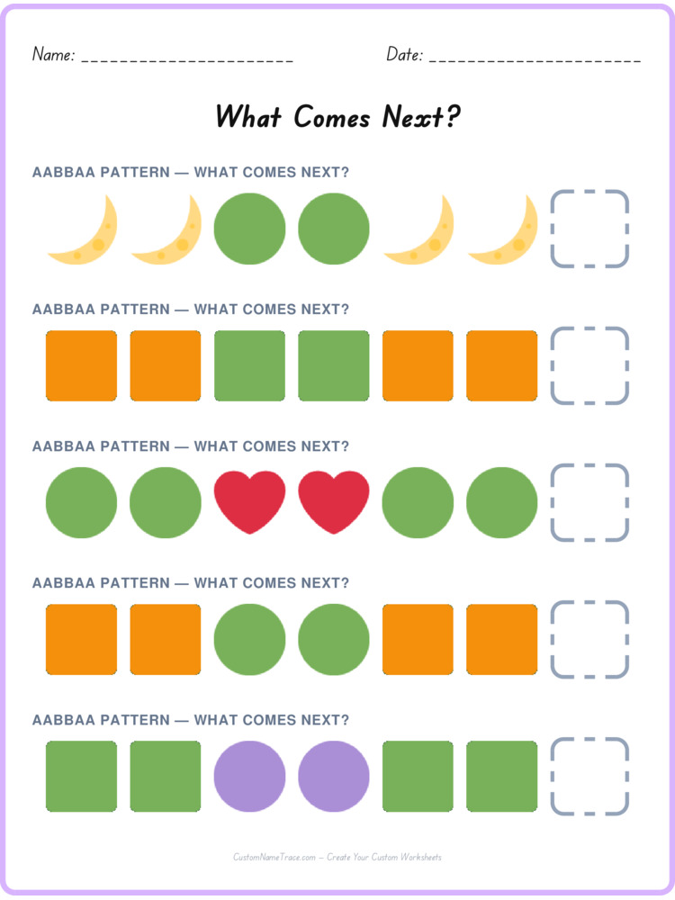 AABBAA pattern worksheet 7 for kids