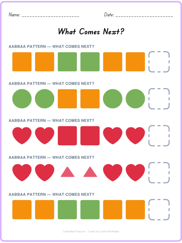 AABBAA pattern worksheet 9 for kids